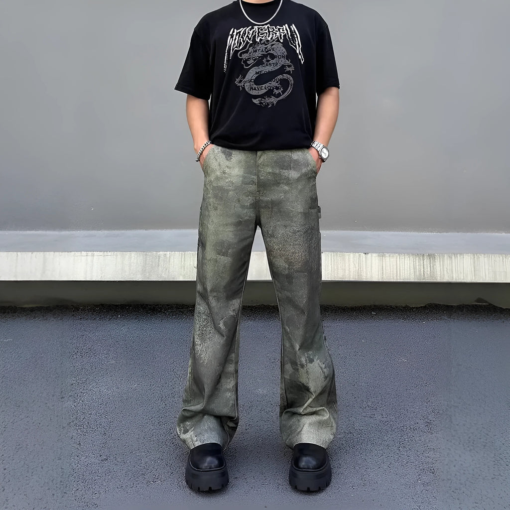 Men's camouflage print straight-leg jeans in cotton denim fabric