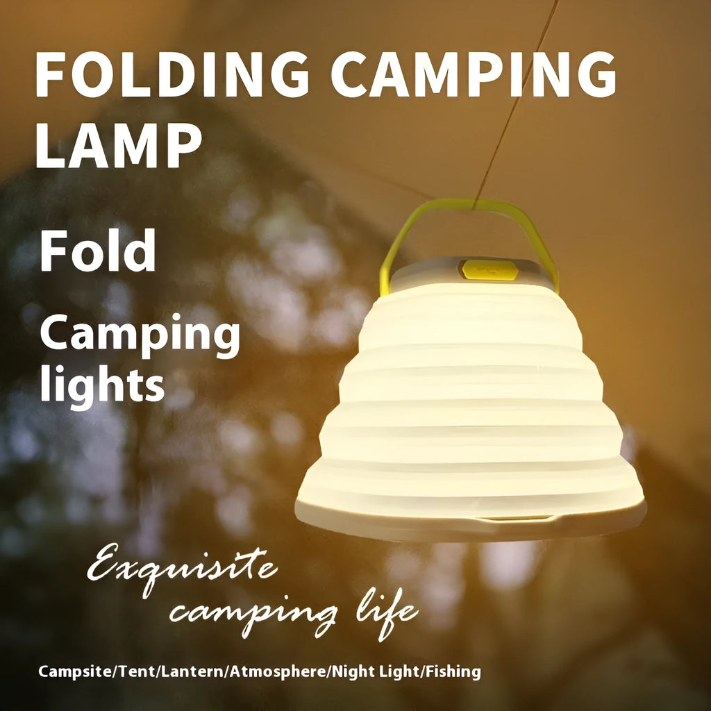 White rechargeable camping lamp with large battery capacity and one control button.