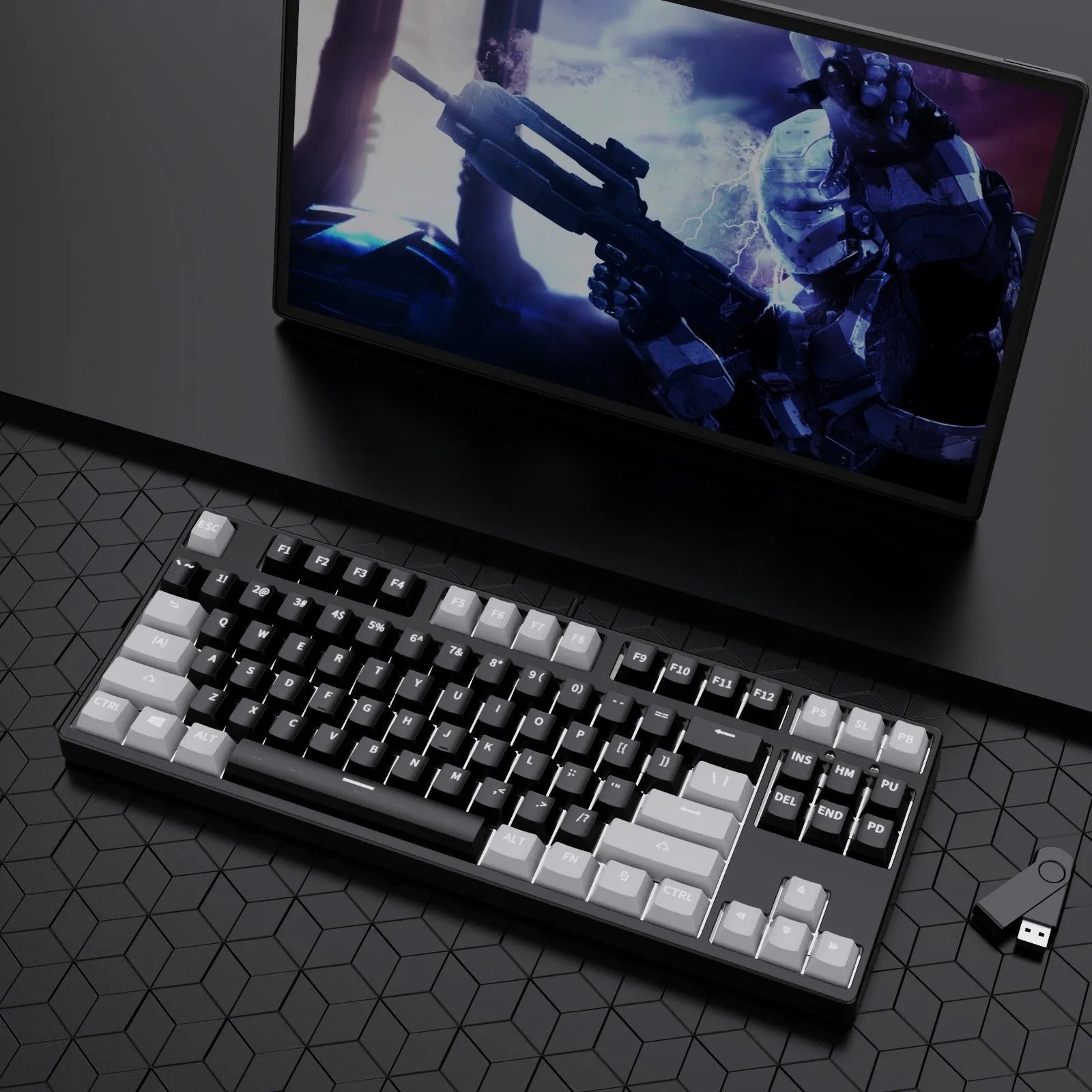 87 key wired mechanical gaming keyboard with two-colour keycaps and metal construction