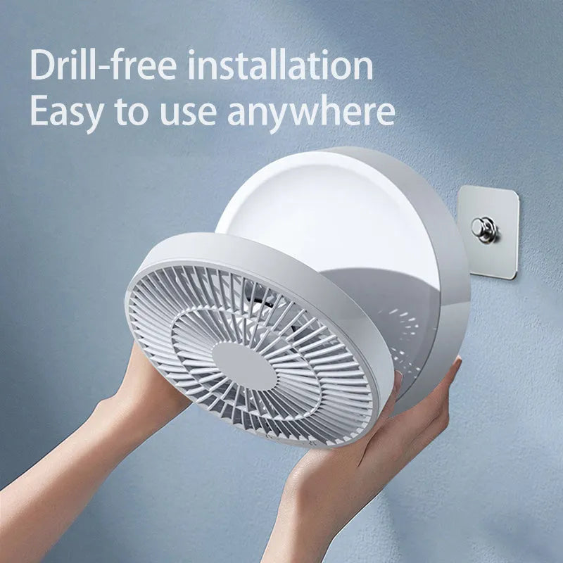 Portable USB rechargeable folding fan with remote control and night light in white, blue or green
