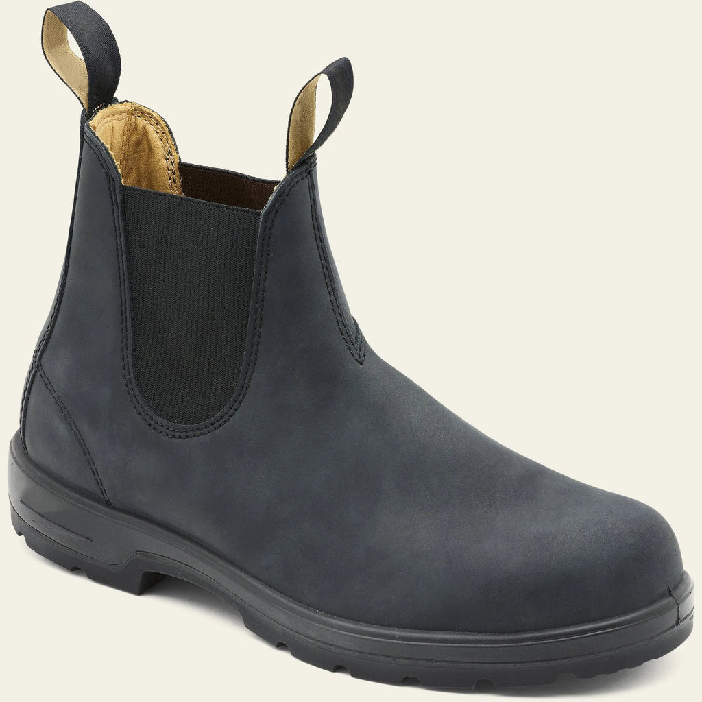 Vintage-style Chelsea boots with car suture detailing on artificial PU upper and beef tendon soles