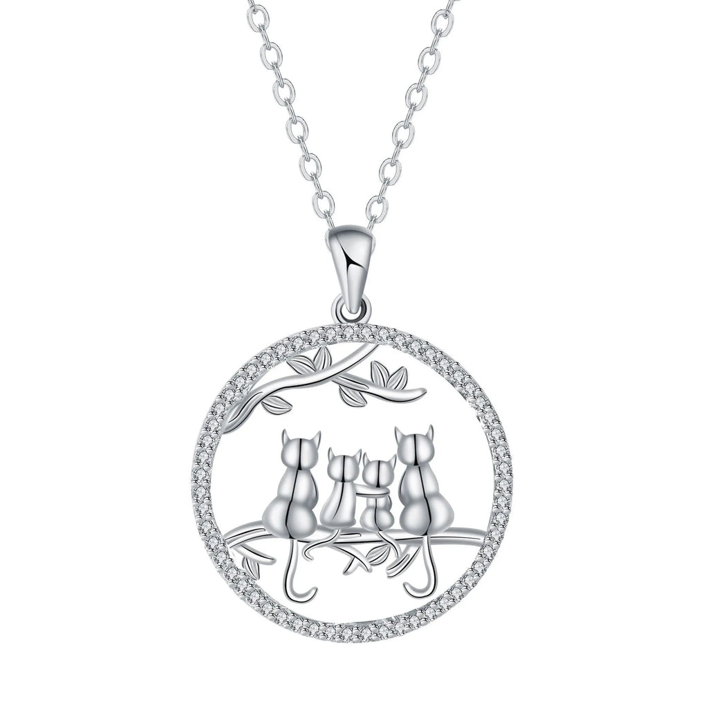 Four Kitten Necklace with cat motif pendant on cross chain