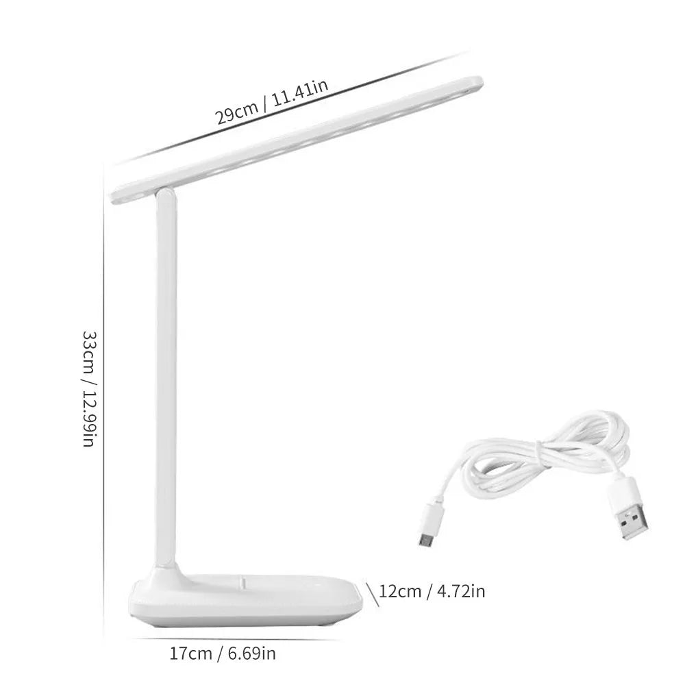White plastic USB rechargeable bedside lamp with touch dimming controls for children's bedrooms