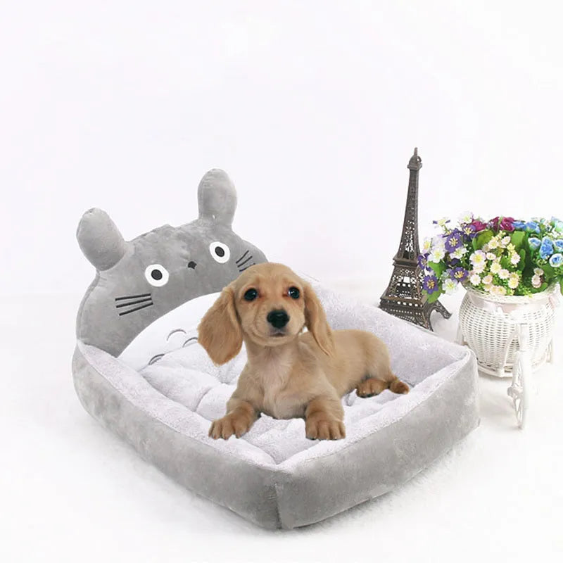 Cartoon-style pet sofa bed for small dogs and cats in blue, with washable cover