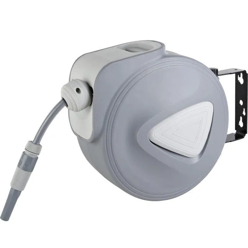 Automatic retractable hose reel with 10m PVC water pipe in compact housing for car wash and garden use