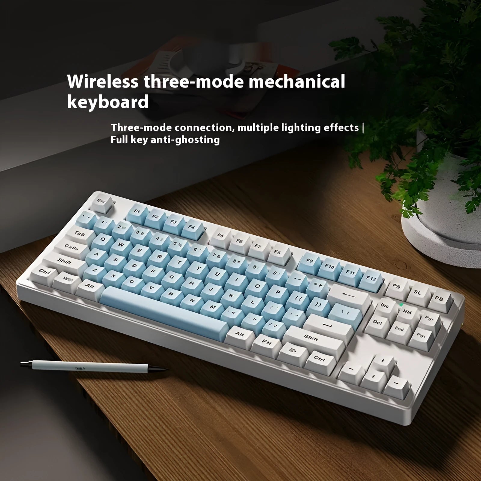 Office Game wireless Bluetooth mechanical keyboard in multiple colour options showing 87-key and 108-key layouts