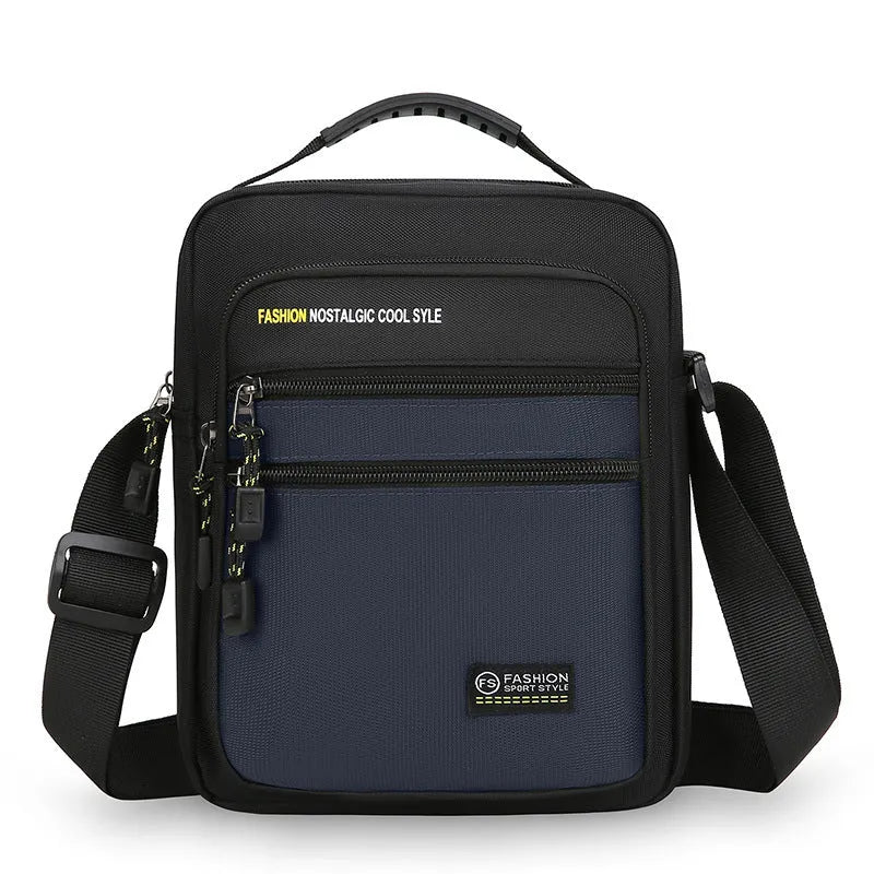 Men's nylon crossbody bag in solid colour with visible stitching, shown in green.