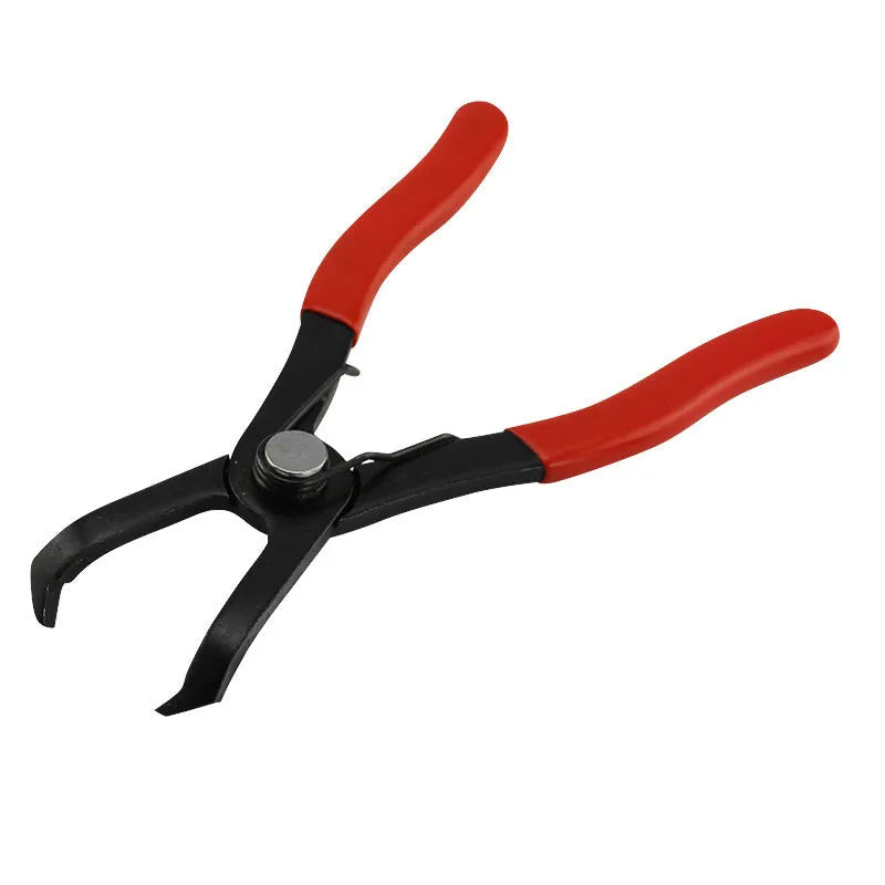 Red interior round nail removal pliers with carbon steel jaws and PVC plastic handles for door panel work