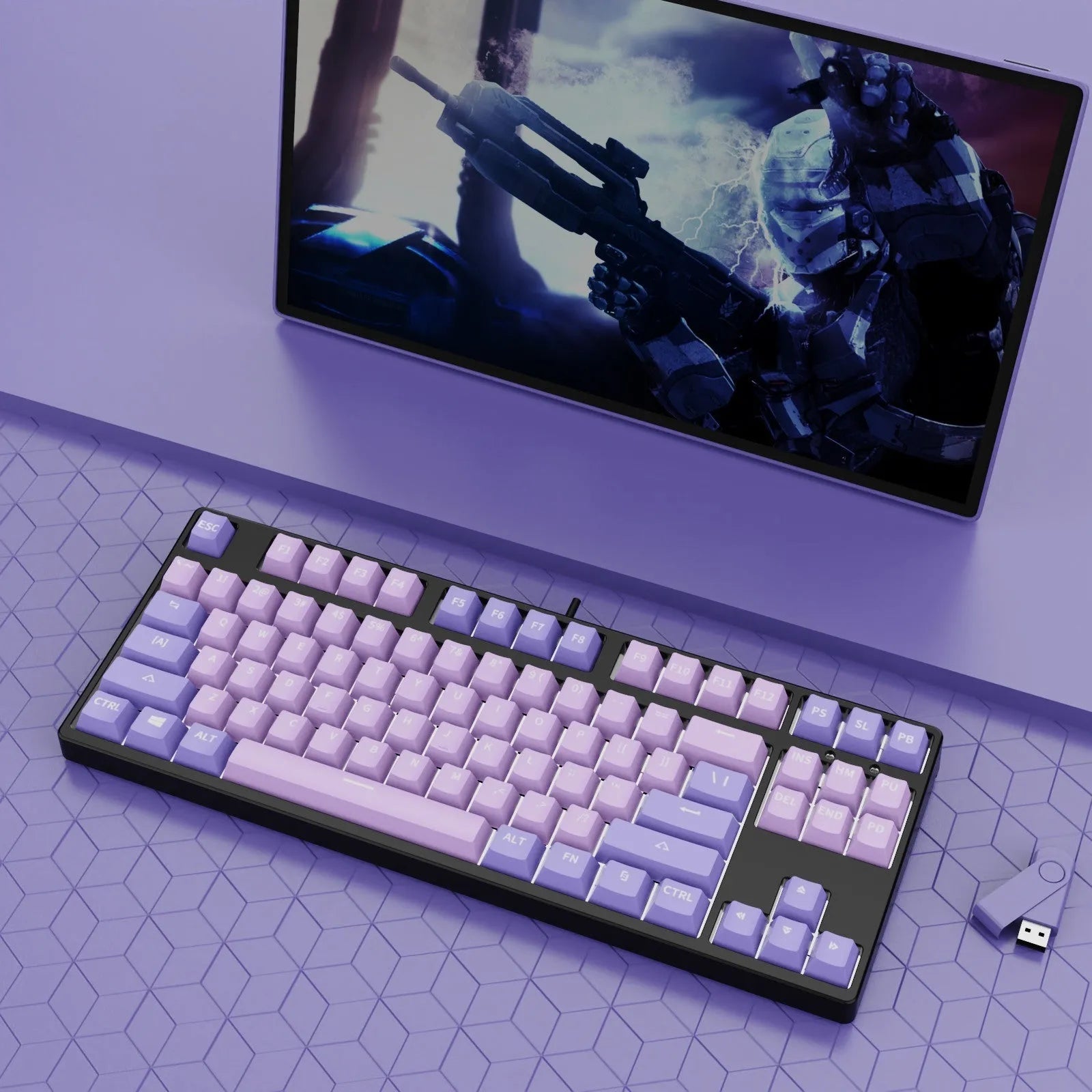 87 key wired mechanical gaming keyboard with two-colour keycaps and metal construction