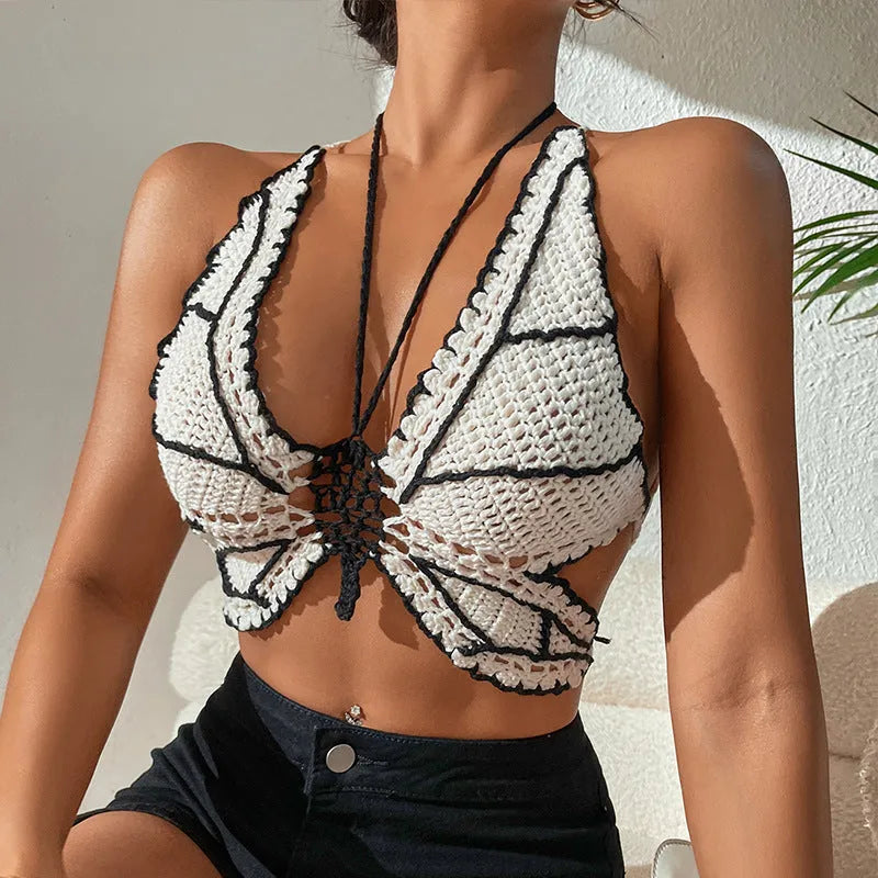 Black women's two-piece acrylic bikini swimsuit on a white background