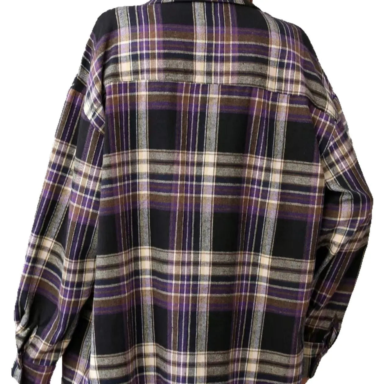 Women's loose-fit retro plaid shirt in cotton with black, green, and purple colour options