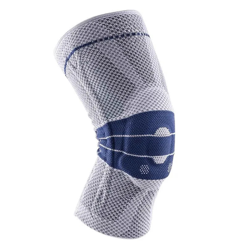 Adult sports kneepad in nylon and spandex for basketball running protection, showing black and blue colour option