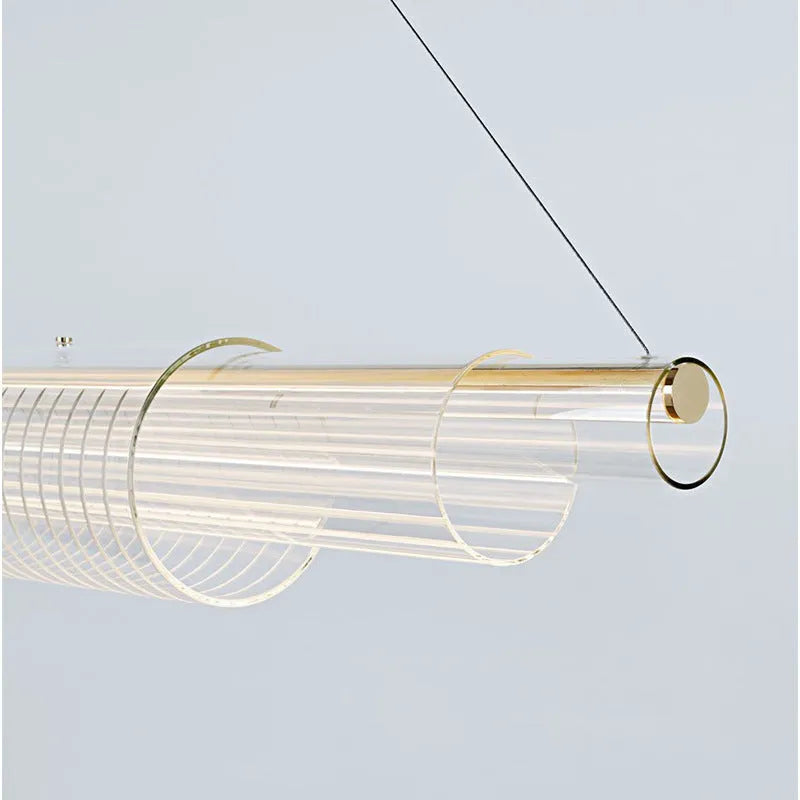 Minimalist iron and glass pendant lamp in three length options for restaurant and bar lighting