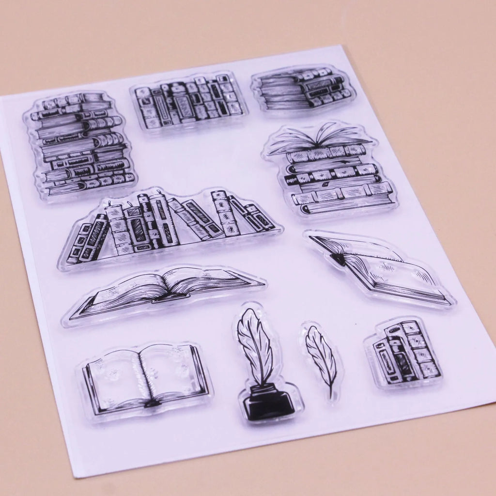 White seal pattern transparent silicone stamp with adhesive backing, 11 by 16 centimetres.