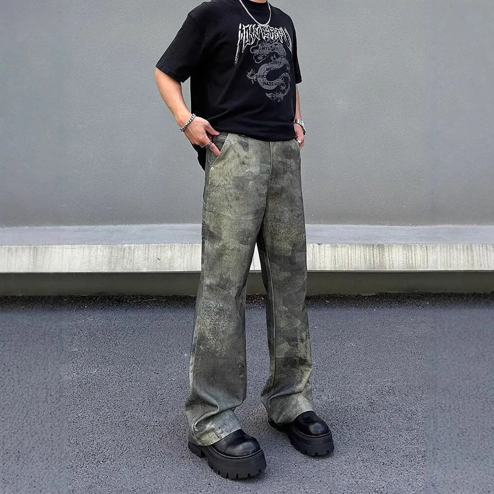 Men's camouflage print straight-leg jeans in cotton denim fabric