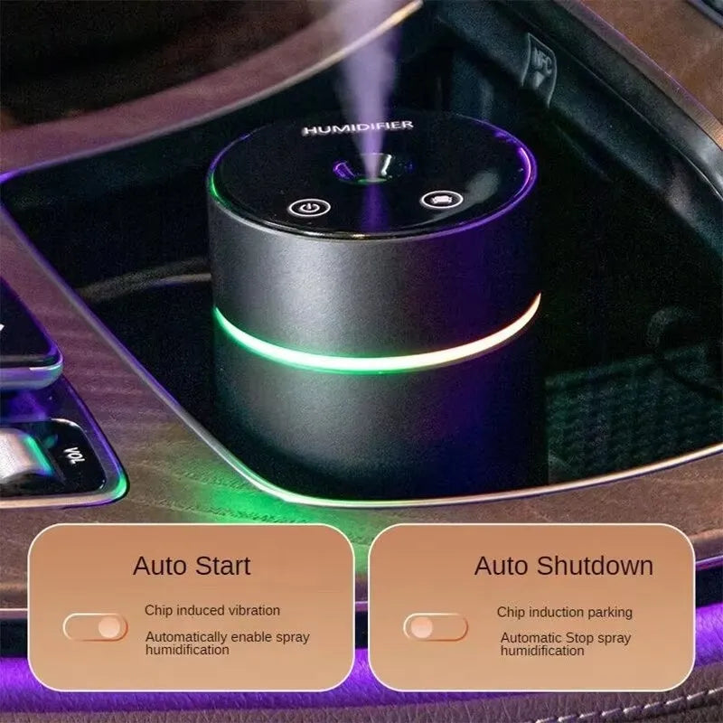 Black aluminium car air humidifier and essential oil diffuser with USB cable