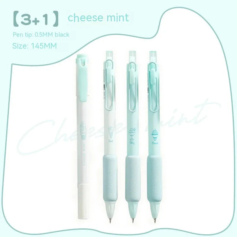 Four double-headed fluorescent pens with 0.5mm writing tips for student calligraphy practice