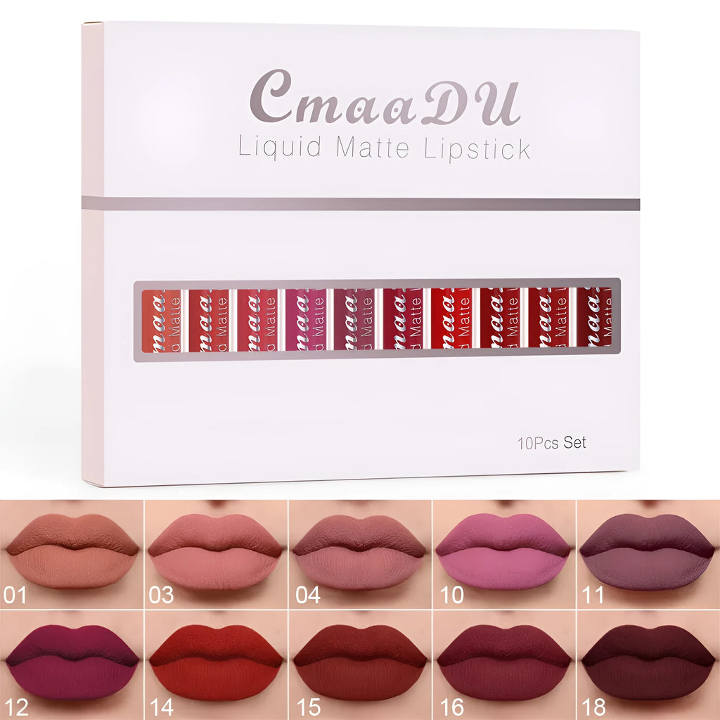10 pcs matte waterproof long lasting lip gloss set in multiple colours
