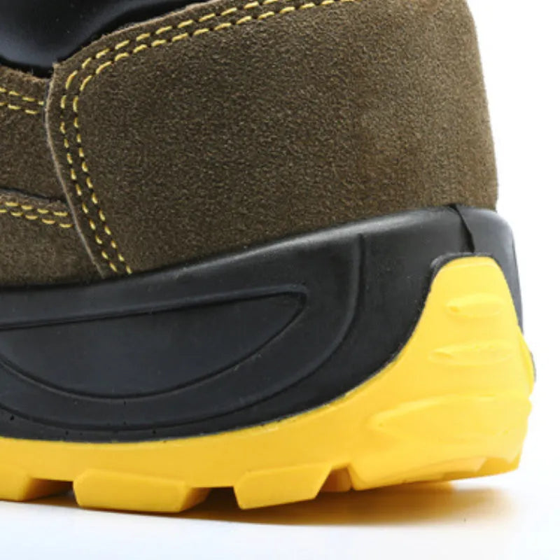 Bronze leather safety shoes with steel toe cap and non-slip sole design