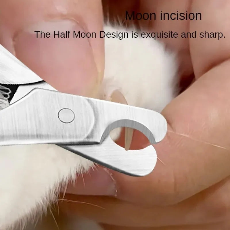 Silver stainless steel pet nail clipper with ergonomic handles and safety guard for dogs and cats