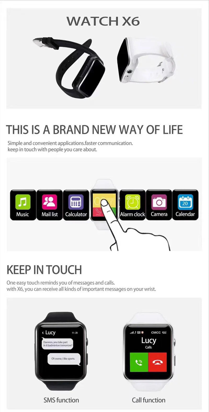Black smart watch with 1.54-inch touchscreen display and silicone strap on wrist