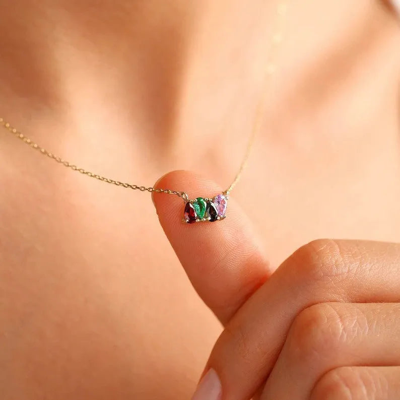 Titanium steel zircon birthstone necklace in silver with princess cut pendant on clavicle chain