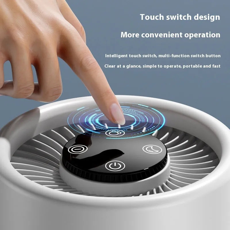White simple-style desktop USB air purifier model EJ-JHQ101 with Type-C cable.