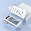 Solar power bank in cool black or ivory white colour showing compact 144mm design with charging port