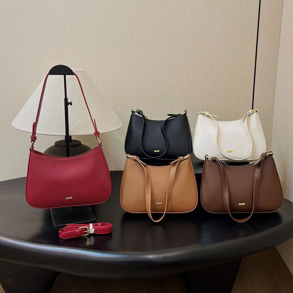 Retro women's cross-body underarm bag in PU, 25cm wide, horizontal square shape, available in five colours