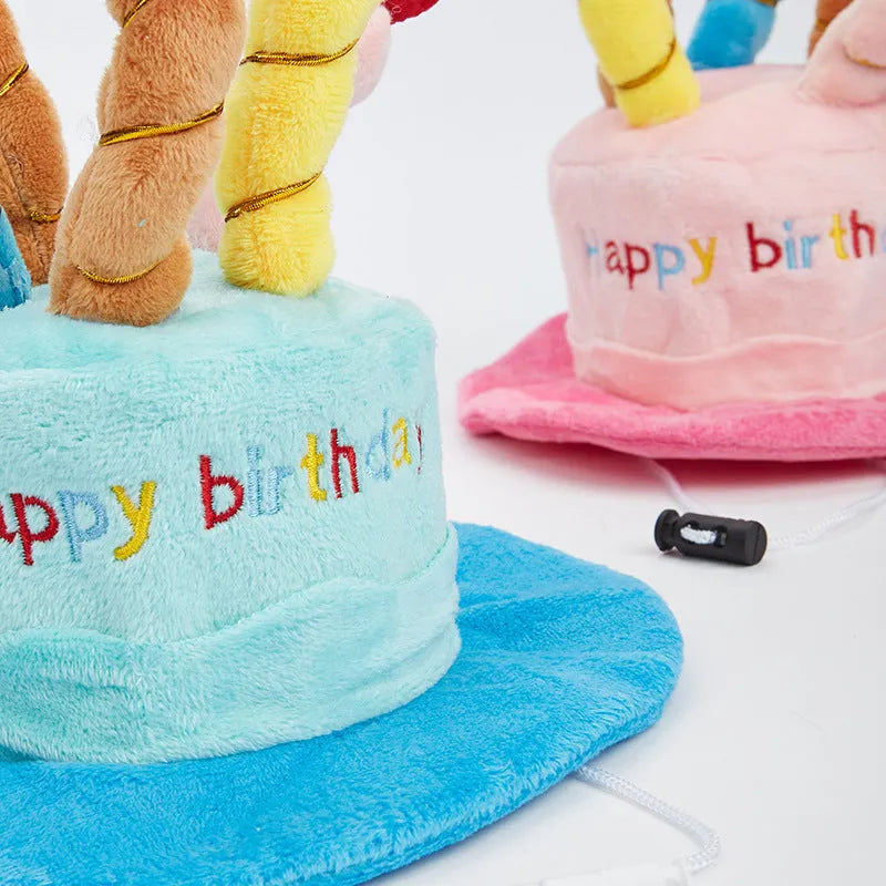 Blue soft fabric dog birthday hat for small dogs measuring 21cm