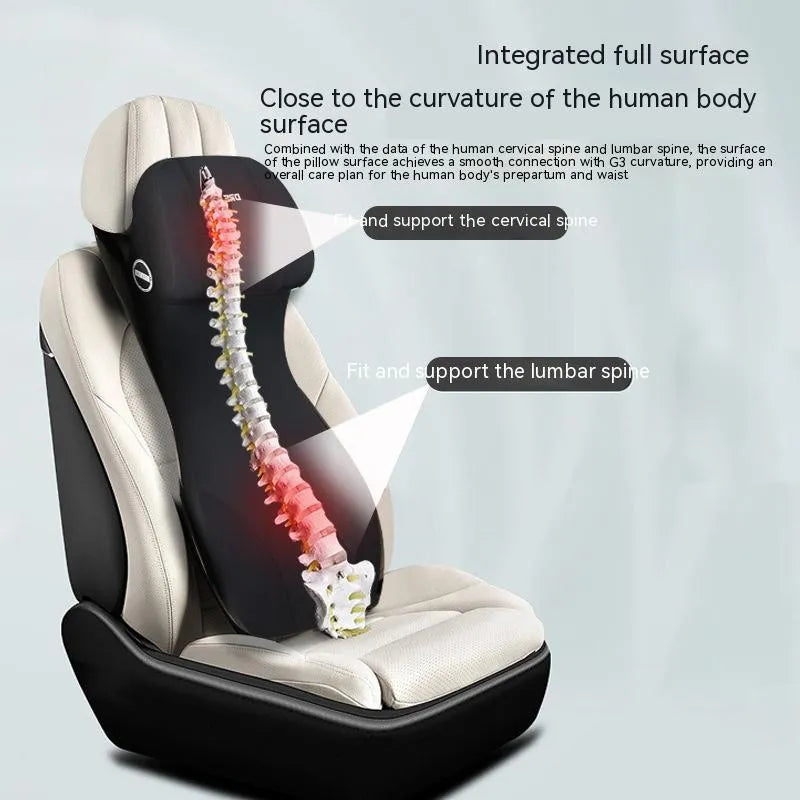 Automotive waist cushion and headrest lumbar support pillow with memory foam filler in six colour options