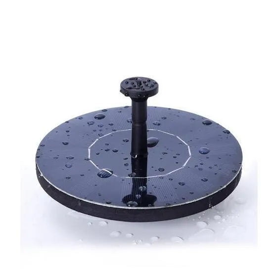 Black solar water fountain pump with solar panel, measuring 16cm, for ponds and bird baths.