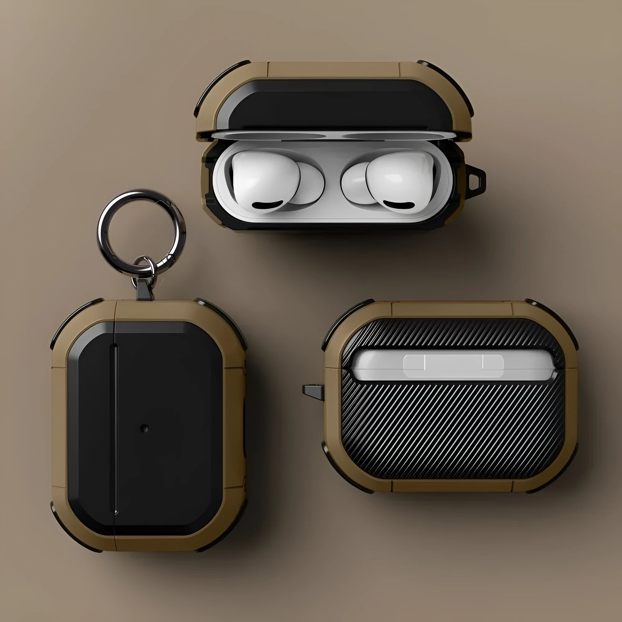 AirPods 1 2 Pro protective shell case in multiple colours including black, pink, and army green.