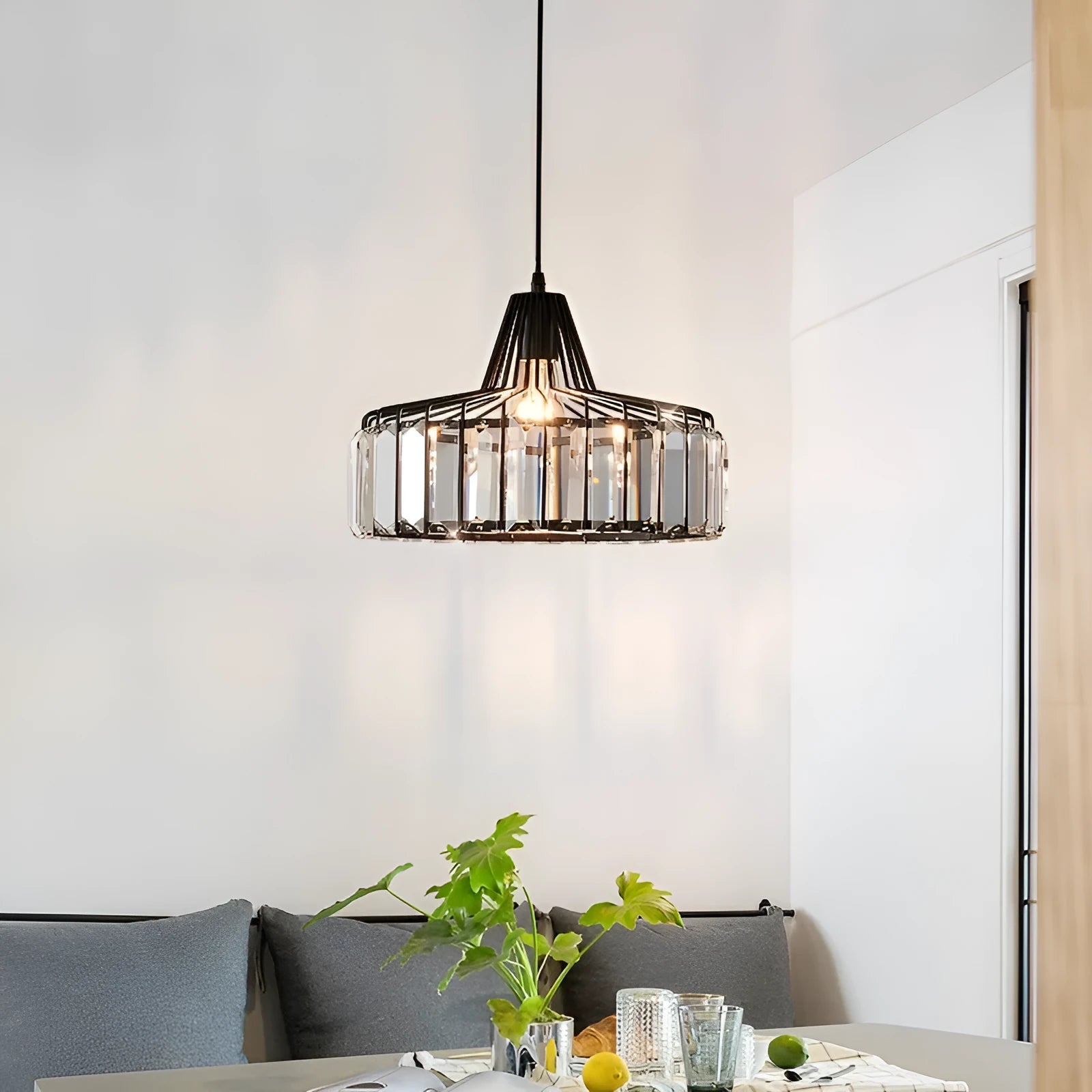 Crystal sun lamp chandelier with LED full spectrum lighting in black or gold finish