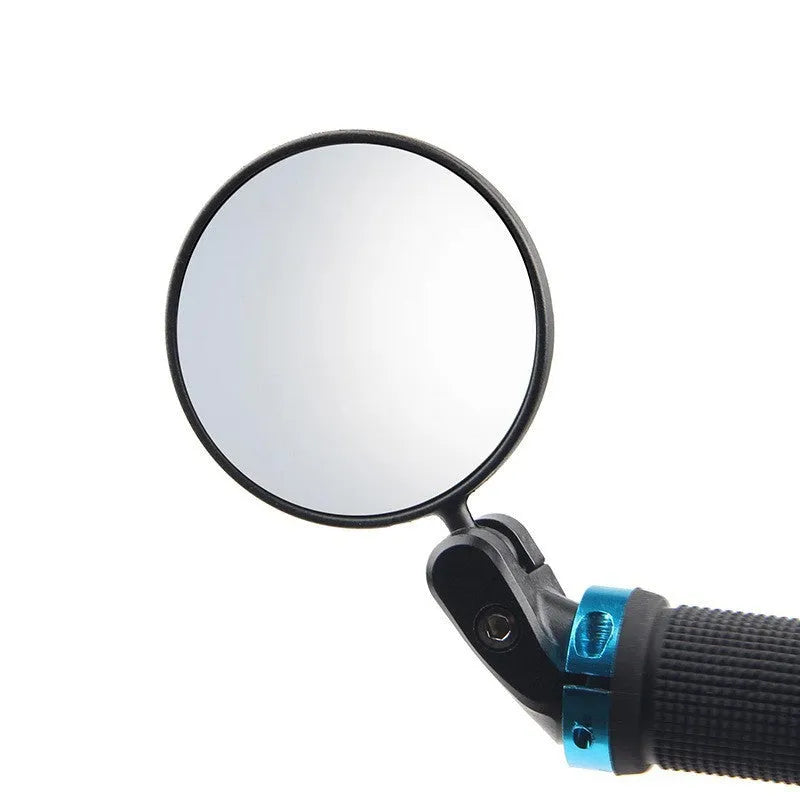 Black ABS convex rearview mirror showing 14cm length and 7cm diameter with rotation adjustment