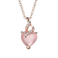 Rose gold heart-shaped crystal pendant necklace with cross chain for women