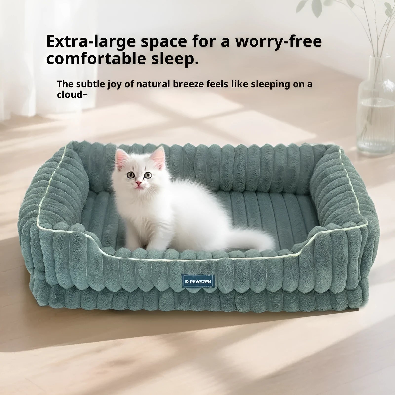Striped rabbit fur pet bed in large square shape with removable cover for dogs
