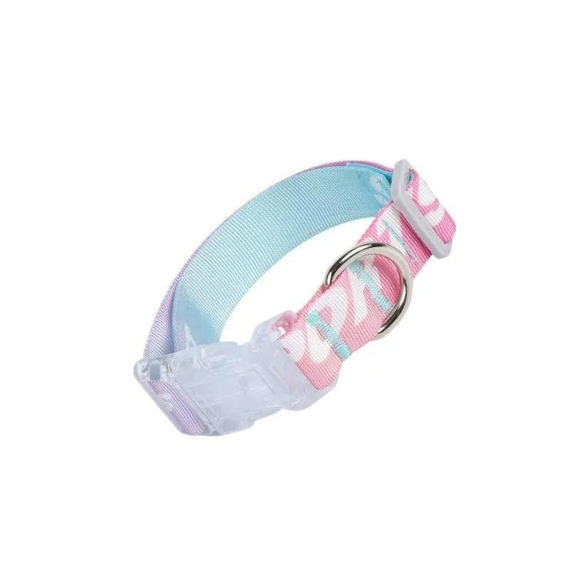 Adjustable nylon dog collar with cartoon gradient pattern in Panda Green, shown in S, M, L sizes