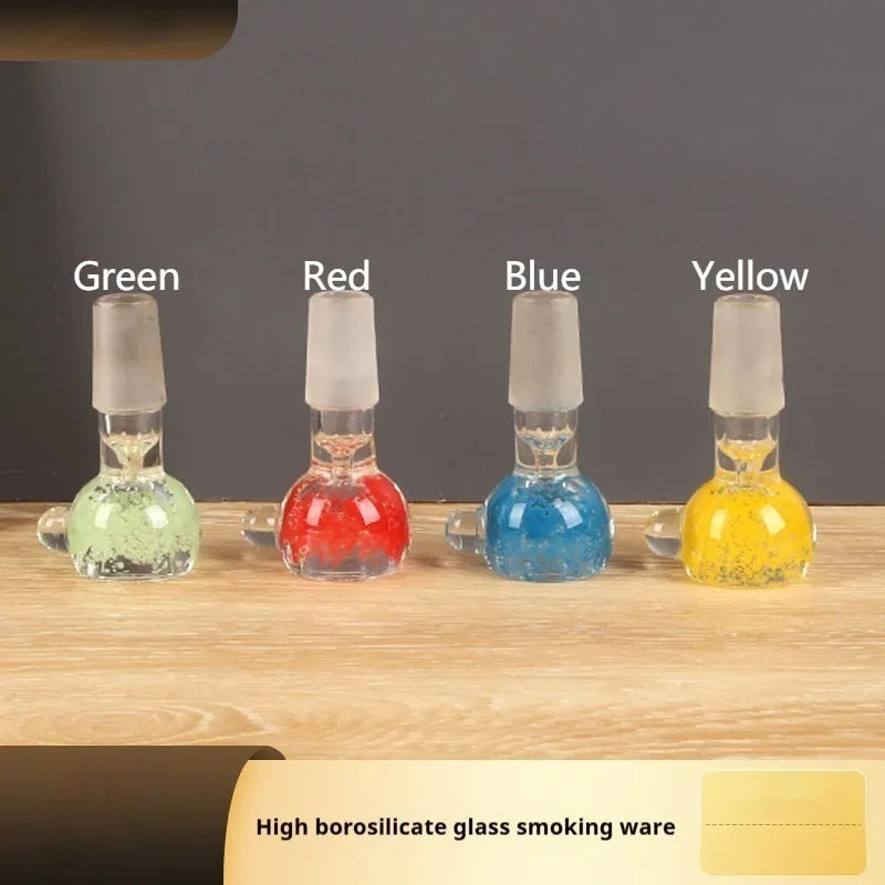 A transparent coloured glass trumpet-shaped smoking pipe, 7cm long, on a plain background.