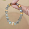 Emerald Green Tian Shan Cui stone half bracelet for women with round national style design.