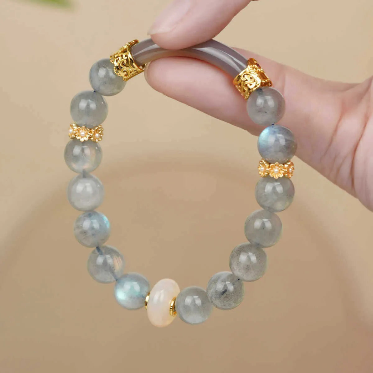 Emerald Green Tian Shan Cui stone half bracelet for women with round national style design.