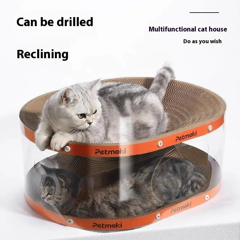 Transparent white diamond design cat scratch board nest tunnel measuring 58x45x23cm