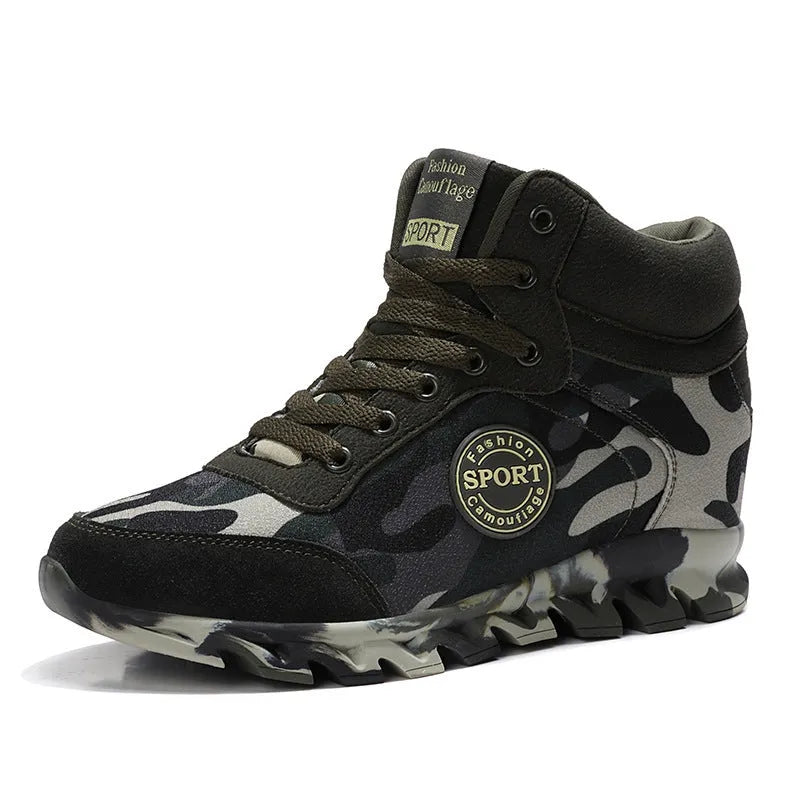 Green camouflage pattern women's canvas sneakers with a rubber sole.