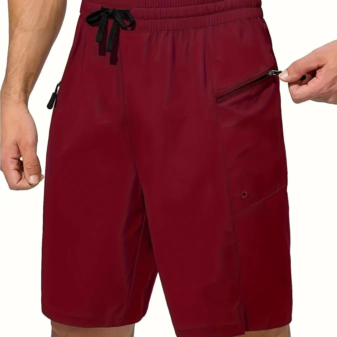 Men's quick-drying polyester beach shorts in straight-leg design with solid colour options