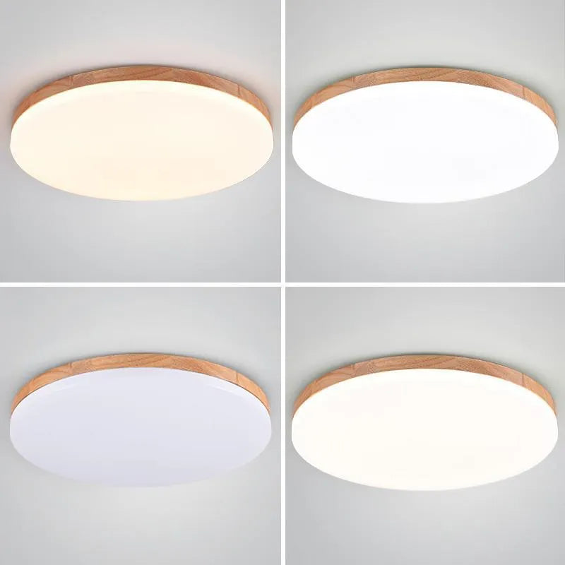 Japanese minimalist style ceiling light with wood frame and white acrylic shade