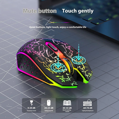 Black or white wireless gaming mouse with breathing light, 2.4G Bluetooth dual-mode, silent click, rechargeable, 132x72.3x42mm dimensions