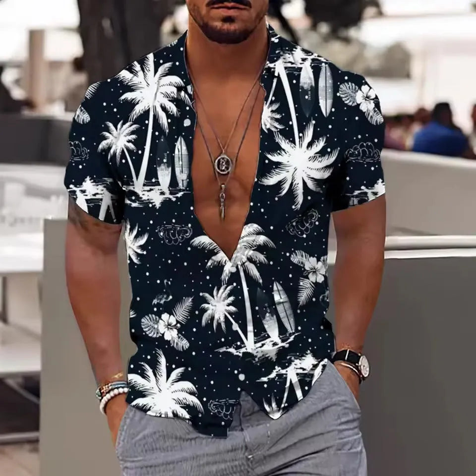 Men's floral printed short sleeve shirt in loose cardigan style for summer beach wear