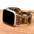 Rectangular tiger eye stone chain men's watch strap bracelet on textile band with adjustable clasp