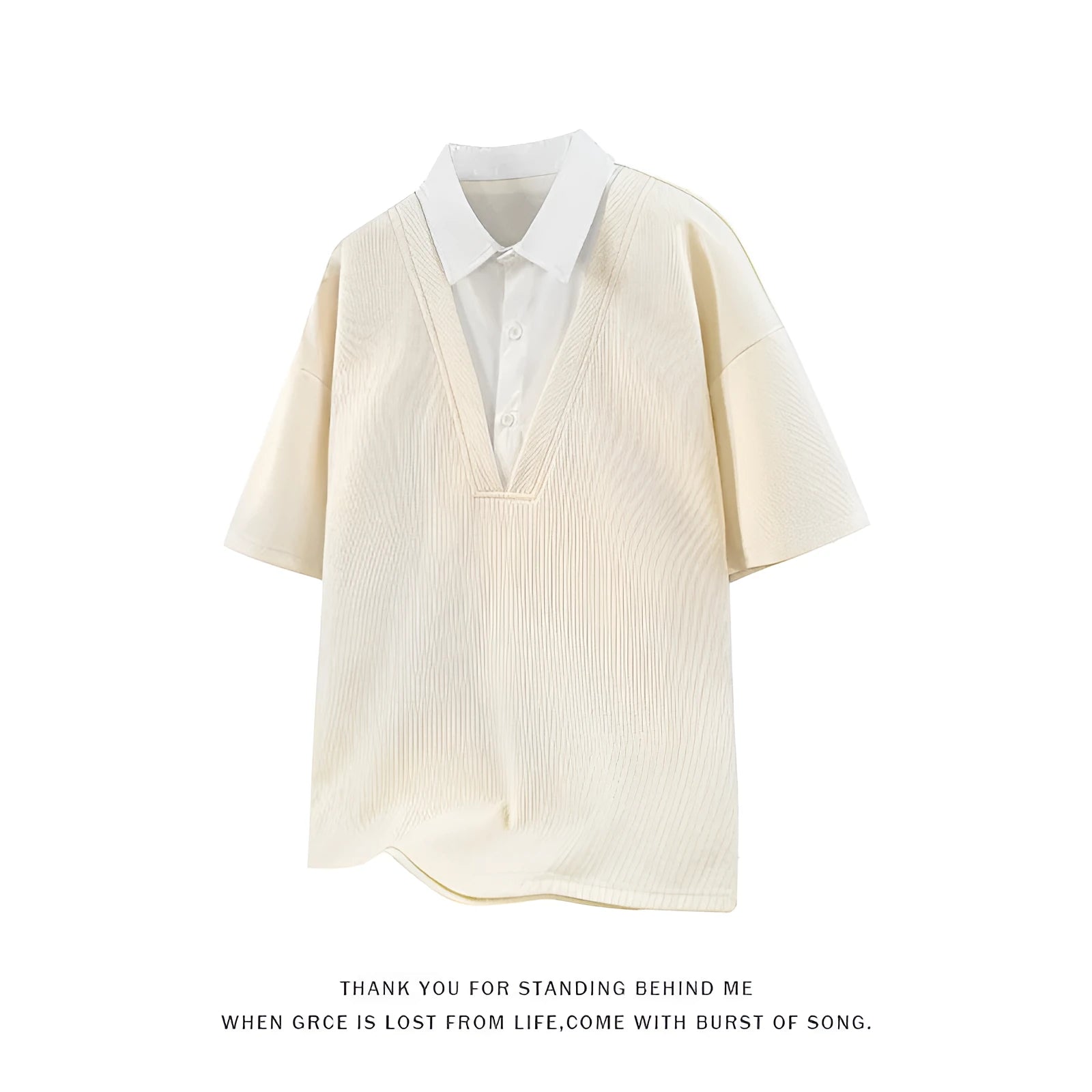 Men's heavy henley collar polo shirt sweater with short sleeves in apricot colour
