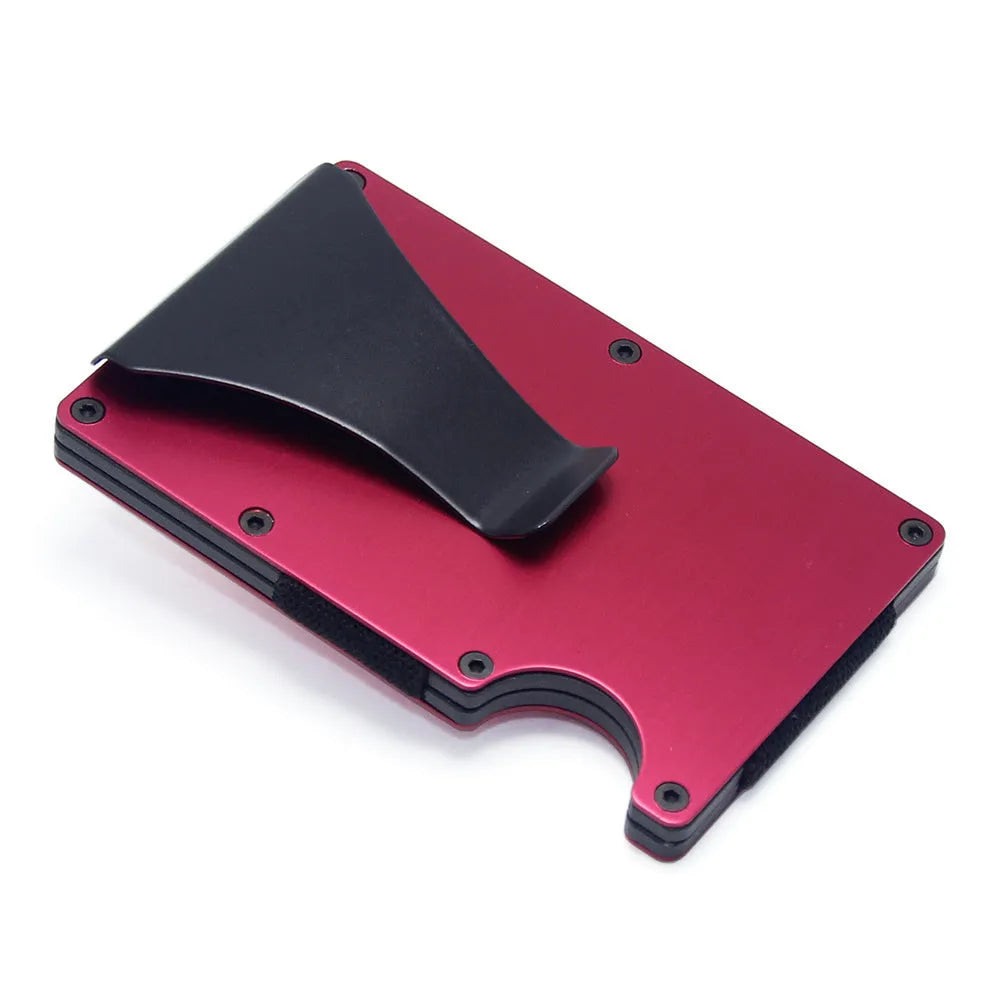 Geometric carbon fibre business card holder showing 8mm thickness with multiple colour finish options